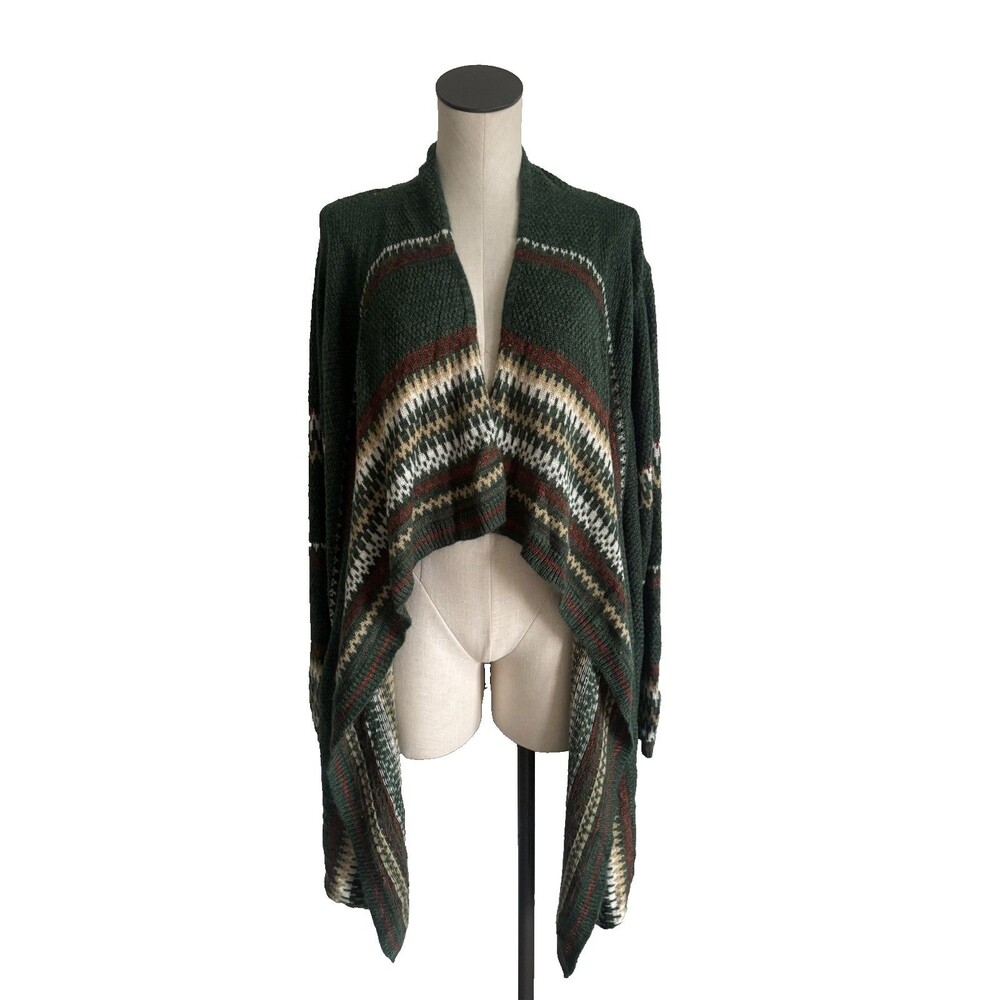 One World Live And Let Live Green Draped Open Cardigan Sweater Boho Size 2X